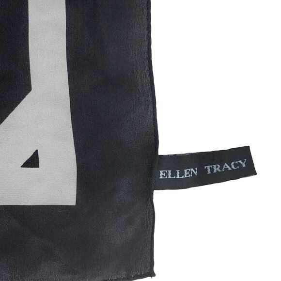 Ellen Tracy Silk Square Women’s Scarf Geometric Design Black and White - Picture 2 of 5